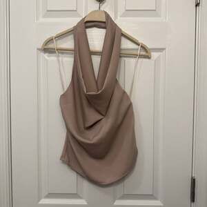 Zara Taupe Draped Cowl Neck Halter Top
